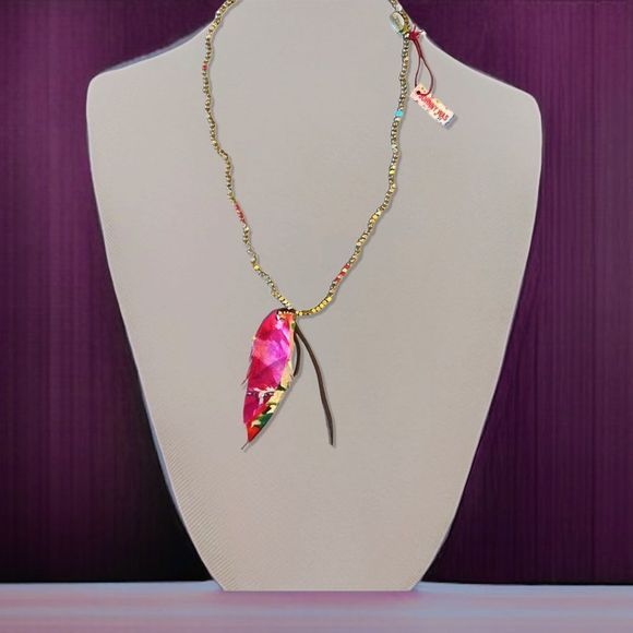 NWT Johnny Was Scarf Feather Gold Necklace - Picture 1 of 14